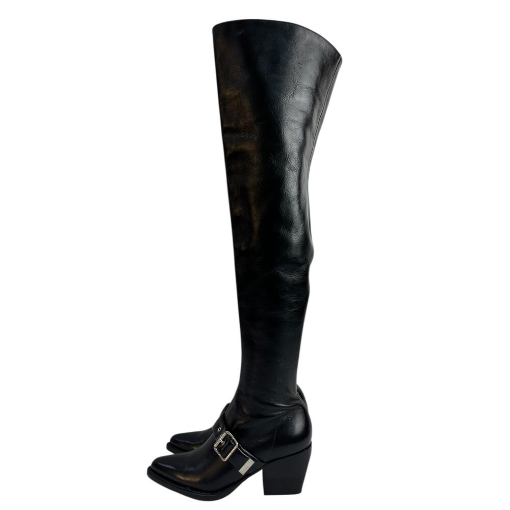 Chloe Leather Over-the Knee Buckle Block Heel Boots  Sz.36.5